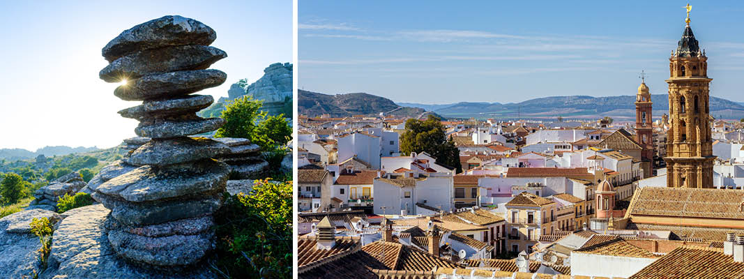 Naturreservatet El Torcal og udsigt over Antequera i Andalusien
